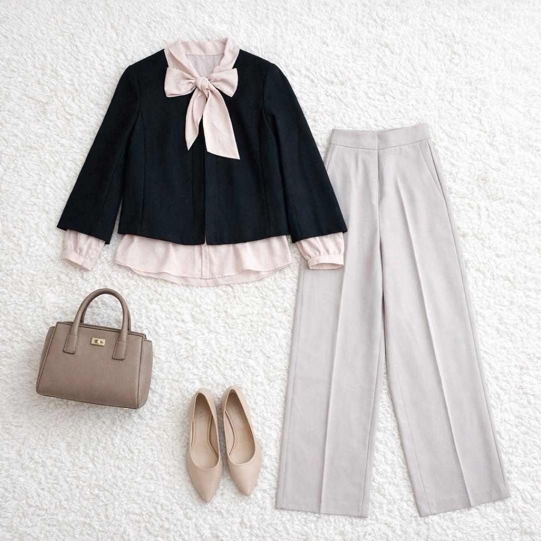 Office Casual 3-Piece Set: Ribbon Blouse x Jacket Ceremony S