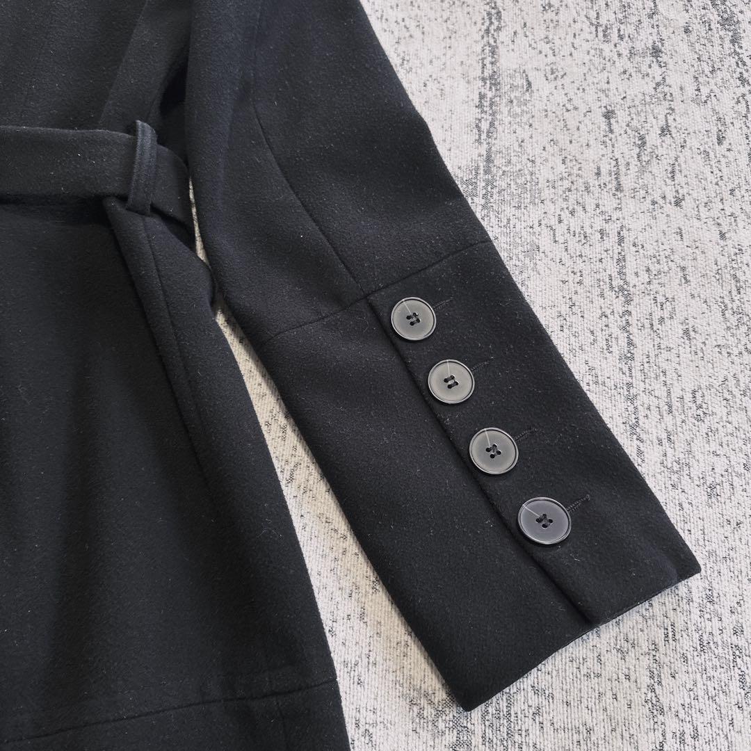 ZARA BASIC Coat Black Belted Stand Collar A-Line Autumn/Winter M